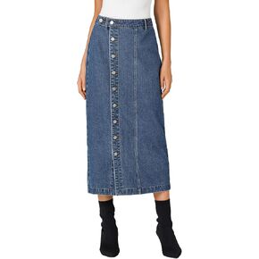 KIFOVEN Women's Casual Slit Jean Midi Skirt High Waist Button Up Denim Skirt