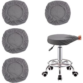 AHANDMAKER Bar Stool Covers, Round Stool Seat Slipcover, Grey Stretchy Stool Cushion Covers, Washable Dustproof Elastic Barstool Slipcover for Upholstered Furniture, Set of 4