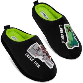 Minecraft Boys Slippers, Cozy Indoor House Shoes - Gamer Gifts for Boys