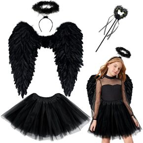 Yezmo Angel Wings, Angel Costume Women Girls Adults Angel Accessories with Tutu Skirt Halo Headband Wand for Party Cosplay
