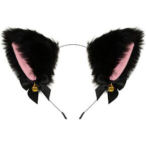 Cat Ears Headband For Women Girls Cat Ear Animal Faux Fur Ears Headbands Bells, Furry Ears Cosplay Birthday Party