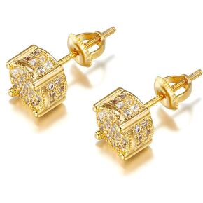 Iced Out Cubic Zirconia Screw Back 18k Gold Plated Round Stud Earrings For Men and Women Hypoallergenic Earring Micropave Hip Hop Jewelry SENTERIA