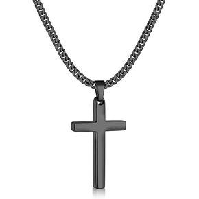 Fiusem Cross Necklace for Man, Black Mens Cross Necklaces with 3.5mm Cross Chain and Stainless Steel Cross Pendant, Cuban Chain 16-24 Inch