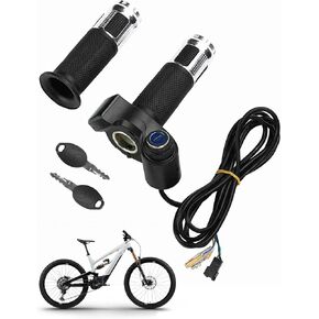 Electric Bike Throttle Grips, 22mm Handlebar Full Throttle Grips with LED Display Screen Handle and Key Knock and Long Cable, A Pair of Electric Mini Bike Throttle