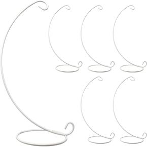 BANBERRY DESIGNS Christmas Ornament Display Stands – White Metal 6 Pack – 15 inches tall- Xmas Ornament Terrarium Holder Glass Globe Lanterns Hangers
