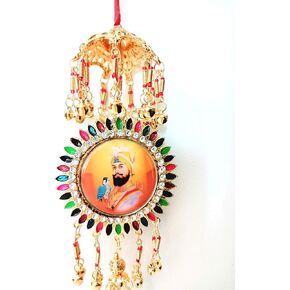 Itiha Guru Nanak Guru Gobind Singh Two in 1 Flip Showpiece Adorned with Diamonds for Home and car Dashboard (5 cm L * 9 cm H)