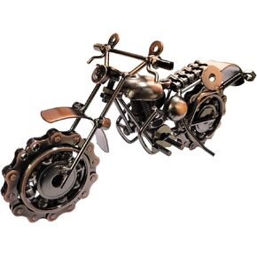 9" Vintage Retro Metal Model Motorcycle Bike Tone Handcrafted Handmade Chainwheel Ornament Art Sculptures Collectible Gift (Bronze)