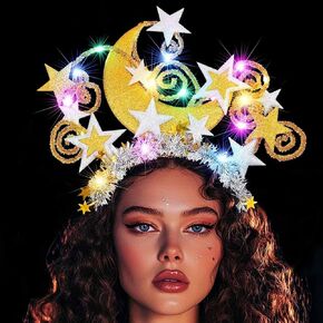فاشي تضيء عصابة رأس على شكل نجمة الذهب نجوم هالو تاج وامض القمر Headbands آلهة خوذة الهذيان إكسسوارات الشعر للنساء