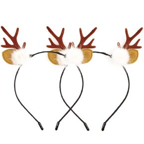 2Pcs Christmas Headband Elk Antlers Hair Hoop Cute Xmas Headbands Cat Ears Reindeer Antlers Hair Accessories Red Pink Christmas Hair Bands for Women Cosplay Costume Party Hair Decorations
