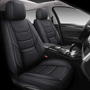 Full Coverage Full Set Waterproof Leather Car Seat Covers with Lumber Support and Airbag Compatible Universal Fit for Most SUVs,Trucks,and Sedans with 5 Seats in Automotive Seat Covers