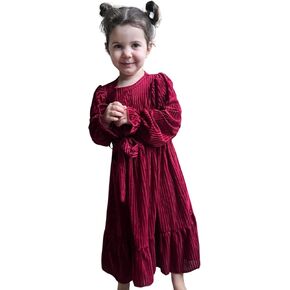 fioukiay Girls Velvet Dress Long Sleeve Crew Neck Elegant A-Line Fall Winter Midi Dresses Party Holiday with Hat
