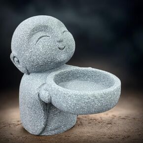 Buddha Statue Sandstone Jizo Monk Statue, Zen Garden Decor, Small Buddha Prayer Sculpture, Feng Shui Ornaments for Outdoor Gardens & Indoor Meditation Rooms, Statues for Home Office Decor (Grey)