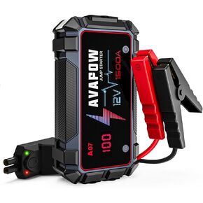 AVAPOW Car Jump Starter Battery Jumper Starter Portable Jump Boxes Car Battery Jump Starter Battery Pack with Jumper Cable 1500A for Vehicles (12V 7L Gas/5.5L Diesel Engine), LED Light/USB QC3.0