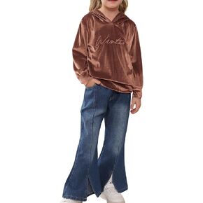 Weebaby Girl Clothes Kids Toddler Denim Outfits Girl Long Sleeve Hoodie Flared Jeans Pant 2 Piece Outfits 3-7T