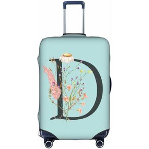 Travel Luggage Cover Elastic Blue Suitcase Protector Bag,Black Letter L Boho Floral Flowers Leaves Anti-Scratch Washable Baggage Covers For Wheeled Suitcase Kid Adult,L (For 25-28 Inch Luggage)