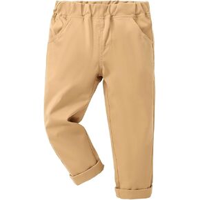 WDIRARA Boy's Elastic Waist Straight Leg Pants Casual Pull on Trousers with Pockets