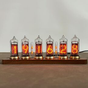 Nixie Clock ex-USSR IN-14 Glow Tube Clock Solid Wood Base, English Voice Chime, Automatic Brightness Adjustment, Computer Program Control, Desktop Decoration, Cyberpunk Style