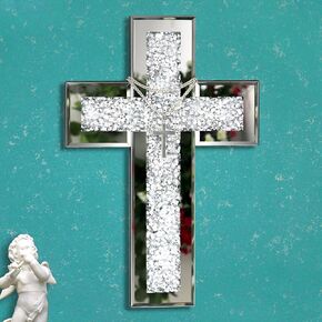 GIMORRTO Mirrored Cross Wall Decor - Crushed Diamond-Embedded Glass Mirror