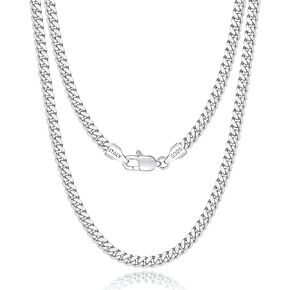Italian 4mm Solid 18k Gold Over 925 Sterling Silver Chain Necklace for Men Women, Diamond Cut Cuban Link Chain for Men, Sturdy & Shiny & Not Easy to Fade & Comfortable 16 18 20 22 24 26 Inch