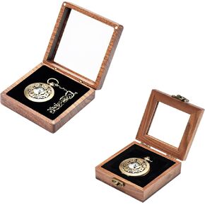 2 Walnut Wood Pocket Watch Box with Clear Acrylic Lid,Single Pocket Watch Display Storage Travel Case