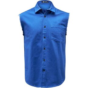 MCULIVOD Men's Sleeveless Denim Cotton Shirt Biker Vest Cowboy Button Down with Shirts Front Pocket
