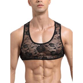 سترة علوية بدون أكمام من الدانتيل الشفاف للرجال من Sissy Lace in Kuwait