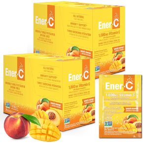 Ener-C Peach Mango Multivitamin Drink Mix Powder Vitamin C 1000mg & Electrolytes with Real Fruit Juice Natural Energy & Immune Support for Women & Men - Non-GMO Vegan & Gluten Free - 60 Count