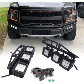 Dasen 6x 24W LED Fog Work Light Pods & Front Bumper Mount Bracket Kit w/Rocking Switch Wiring Kit Compatible with Ford SVT Raptor 2017-2020 2nd Generation