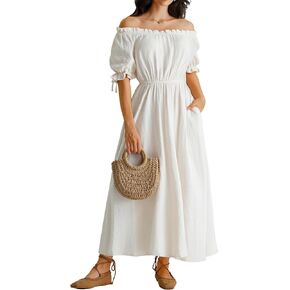 Scarlet Darkness Renaissance Costume Women Puff Short Sleeve Pirate Maxi Dress