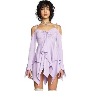 Dolls Kill F is for Fairies Handkerchief Dress by Current Mood - Off-Shoulder, Custom Fit Dress, Perfect for Fairycore Fashion - Lavender, Small