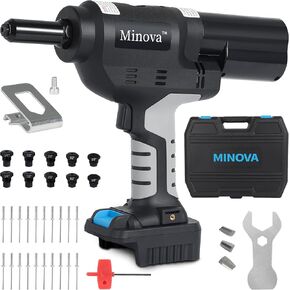 مسدس برشام بدون فرشاة من مينوفا، أداة برشام لاسلكية متوافقة مع مسامير من الفولاذ المقاوم للصدأ مقاس 1/4 بوصة (6.4 مم)، ارتداد تلقائي للبرشام مع بطارية 18 فولت 4.0 أمبير في الساعة (قطعتان) شاحن واحد، حقيبة حمل in Kuwait