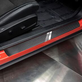 LEXLEY 3D Hash Mark For Dodge 2010-2023 Challenger Carbon Fiber Style Leather Door Sill Protector Anti-Dirty Scuff Plate Cover Guard Sills Protector Trim,Welcome Pedal Protect 2PCS -RED