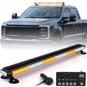 LINKITOM 37.5" 78LED Roof Top Strobe Light Bar, Amber/White Double Side Emergency Safety Warning LED Flashing Light bar with Magnetic Base & Controller for Construction Vehicles Tow Trucks Pickup