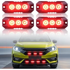3-LED Amber Strobe Lights Surface Mount Flashing Strobe Lights for Truck Emergency Flashing Light Mini Grille Light Head Emergency Beacon Hazard Warning lights Sync Featur 4pcs