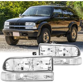 4PCS Headlights Assembly For 1998 1999 2000 2001 2002 2003 2004 Chevrolet S10 ZR2 Base LS Extended Cab Pickup/1998-2005 Chevy Blazer LS Base SUV Replacement Headlamp OE STYLE