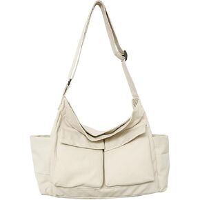 Canvas Messenger Bag, Large Casual Hobo Crossbody Handbags Vintage Shoulder Tote with Multiple Pockets for Women and Men