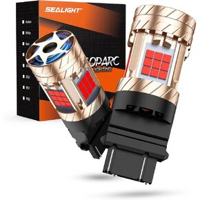 SEALIGHT 3157 LED Bulb Switchback ثنائي اللون، 3156 مصباح LED مع مروحة توربو، 30 وات 3200LM كهرمان لميض إشارة الانعطاف، أبيض لضوء الجري أثناء النهار، مضاد للفلاش المفرط، حزمة من 2 in Kuwait
