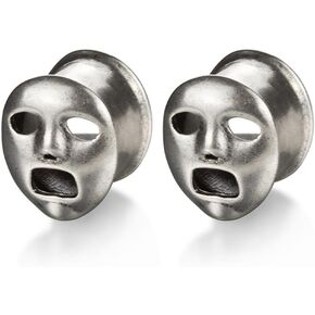 Vintage Mask Double Flared Saddle Ear Plugs Tunnels for Women Men Unisex Stainless Steel Stretcher Expander Ear Gauges Earrings Antique Body Piercing Jewelry Gifts