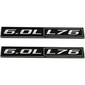 2pcs 6.0L Liter L76 Real Engine Hood Emblem Badge Nameplate Crate Replacement for Universal Cars (Chrome Black), EI-SilveCutom#2