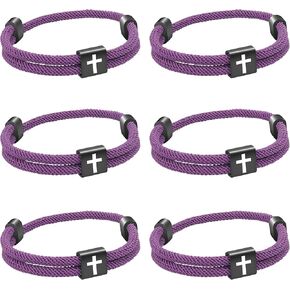 6PCS Christian Jesus Cross Rope Bracelet, Braided Cord Bracelet for Men Women, Nautical Surf Beach Bracelets Gifts Set for Sports, Handmade Woven String Bracelets with Adjustable Knot