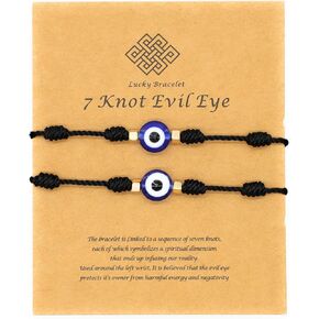 Evil Eye 7 Knot Lucky Bracelets Adjustable Red String Amulet for Women Men