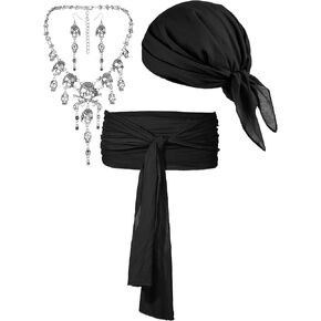 4 Pieces Pirate Costume Women Pirate Hat Pirate Head Scarf Pirate Sash Belt Necklace Earrings Pirate Accessories