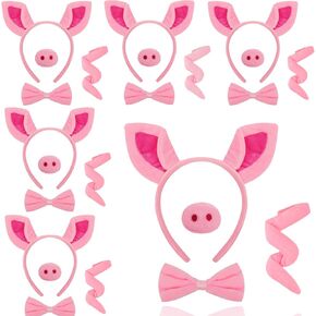 Mototo Pig Costume Set 24 PCS Pig Ears Headband Pink Pig Cosplay Set with Nose Tail & Bow Tie Pig Costume Adult Halloween Costume for Adult & Toddlers Party Dress Up Decoration