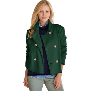Womens Cropped Pea Coat Notched Lapel Double Breasted Trench Overcoat Blazer Jacket with Pockets
