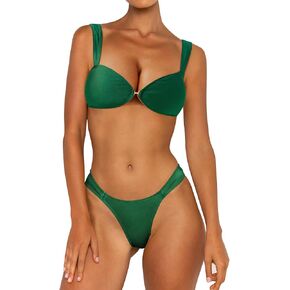 Saodimallsu Womens Cheeky Push Up Bikini Sets 2 Piece Swimsuits High Cut Wide Straps Ruched Beach Bathing Suits