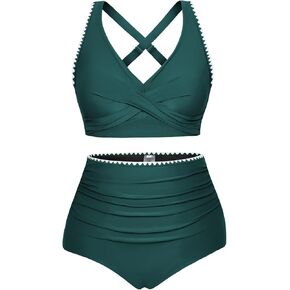 Hanna Nikole Women Two Piece Swimsuit High Waisted Bikini Sets Tummy Control Bathing Suit Plus Size Color Block Swimwear