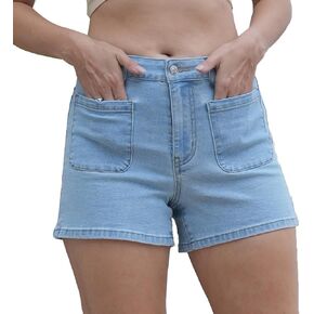 Women's Denim Shorts Stretchy Mid Waisted Women Jean Shorts with Pokets Casual Womens Shorts
