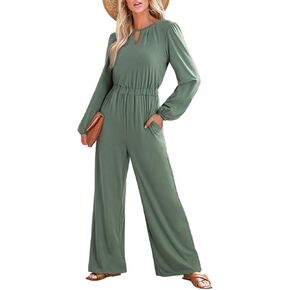 Dokotoo Women's Casual One Piece Jumpsuits Overalls Outfits Loose Long Sleeve Dressy Wide Leg Pant Romper With Pockets