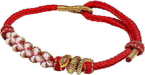 2025 New Year Zodiac Lucky Snake Peach Blossom Bracelet Braided Strand Protection Bracelets Chinese Zodiac Animal Charm Knot Bracelet for Women Jewelry in Saudi Arabia
