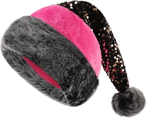 Phyxin Santa Hat Adults, Sequin Christmas Hat for Women Men, Sparkly Xmas Hat Perfect for Holiday Parties in Saudi Arabia